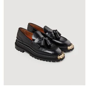 SANDRO Studded Black Tassel Leather Loafers